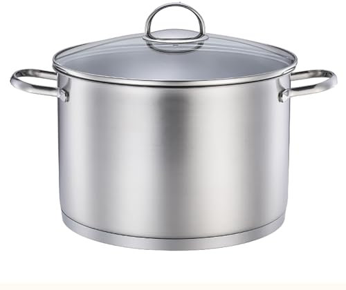 Cacerola de Acero Inoxidable, Olla de Acero Inoxidable de 3 Capas, ollas de inducción, Utensilios de Cocina, con Tapa de Vidrio para guisar/cocinar a Fuego Lento/Sopa (un Color, 10 l)