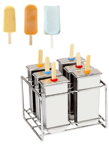 Lot de 6 moules à glace en métal en acier inoxydable avec support (rond et plat) (couleur A)