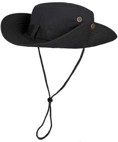 ehsbuy Safari Sonnenhut Herren Breite Krempe Boonie Buschhut Faltbar Cowboy Stil Fischerhut Atmungsaktiv Wanderhut Outdoor Bucket Hut mit Verstellbarem Kinnriemen
