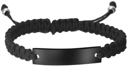 Braccialetti di Coppia Personalizzati, Bracciale Intrecciato Personalizzato per Uomo, Braccialetti Regolabili con Incisione del Nome, Bracciale da Polso in Corda Intrecciata Fatto a Mano (Nero)