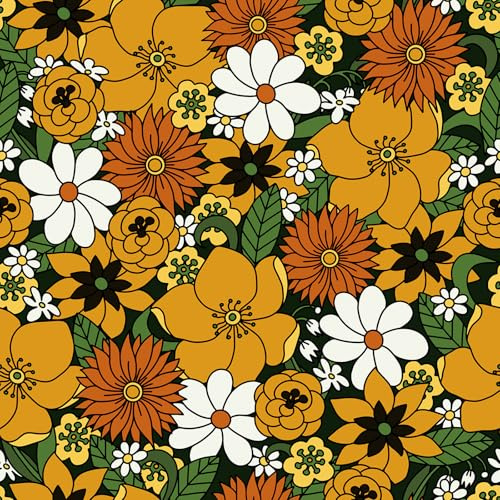 Yenhome Hippie 1970s Retro Floral Wallpaper Mid Century Modern Wallpaper 60S 70S 17.5x118 Boho Peel and Stick Vintage Groovy Floral Contact Paper for Cabinets Drawers Self Adhesive Flower Wall Paper