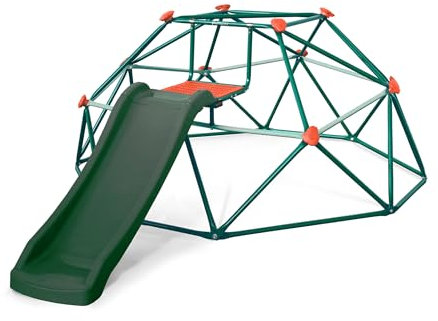 Plum Play Metal Deimos Climbing Frame Dome with support hand grips - 3 years plus - 190 x 190 x 90cm (Green With Slide)