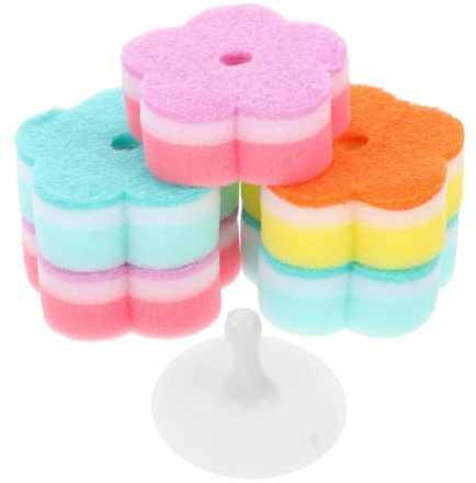 WRITWAA 5 Pack Flower Shape Non-Scratch Scrubbing Sponges Multi-Purpose Dishwashing and Cleaning Pads for Kitchen and Bathroom Surfaces