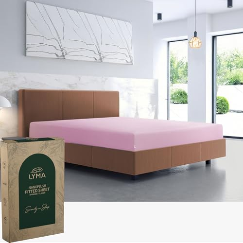 LYMA Bedding Spannbettlaken Set, Oeko-TEX Zertifiziert, Doppelt Gebürstete Nanoplush Stoff Bettlaken, Ultraweiches Atmungsaktiv Spannbetttuch für Matratzenhöhe bis 35 cm (Licht Rosa, (160x200+35cm))