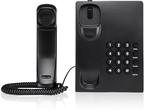 Téléphone fixe classique filaire avec fonction de rappel du dernier numéro, son clair pour bureau/maison (noir)