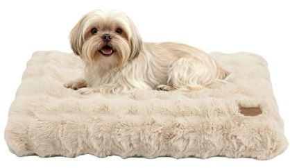 BingoPaw Dog Bed Medium Washable：Calming Crate Mattress with Removable Cover and Anti-Slip Bottom, Fluffy Anti Anxiety Water Resistant Pet Beds, Puppy Pillow Cushion Beige, 76x51x10cm