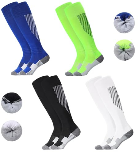 Utensilsto 4 Paar Fußballsocken Kinder 35-38 Sportsocken Lange Fußball Socken Atmungsaktiv Sportsocken Rutschfeste Fussball Socken für Jungen Mädchen Fußball Laufen Basketball