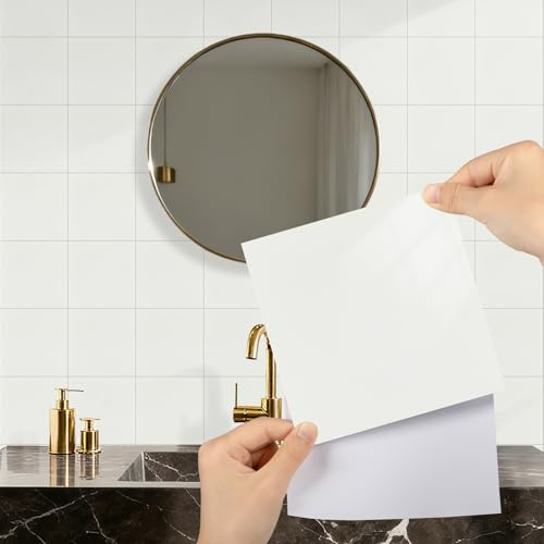 Adesivi per piastrelle, per cucina, bagno, 15 x 15 cm, colore bianco caldo, 50 pezzi, per piastrelle, bagno, piastrelle adesive in vinile, impermeabili, resistenti