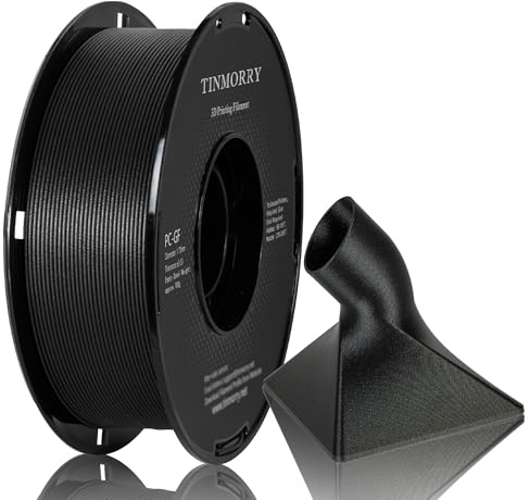 TINMORRY Glasfaser PC Filament 1.75mm, Ausgezeichnete Hitzebeständigkeit PC-GF 3D-Druck Filament, Stärke & Steifigkeit, 1KG, 1 Spule, Schwarz
