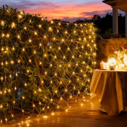 Kuro-sagol Lichternetz Außen 6x4m Lichterkette 480LED dimmbar mit 8 Modi, wetterfest & wasserdicht IP44, Outdoor Innen Beleuchtung für Garten Balkon Party Hochzeit Camping Deko, warmweiß