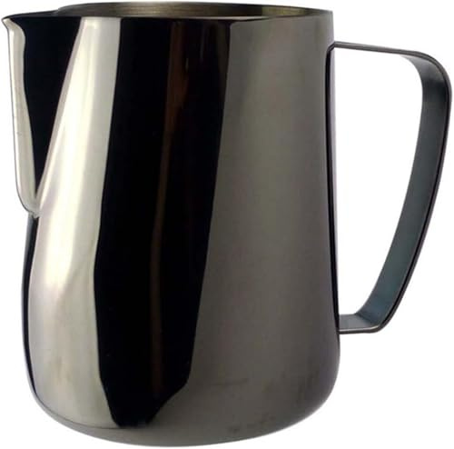 YUEKOPOU latas de espuma de leche, tazas de extracción Jarras de acero inoxidable for espumar leche, multicolor, varios tamaños, for latte art(Black,600ml)