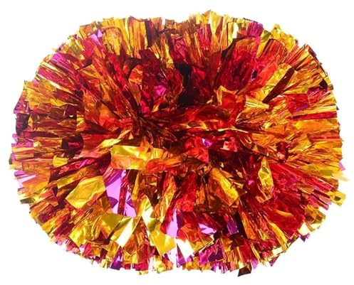 Pompon Per Cheerleader 4 pezzi Pompon da cheerleading con manico Cheer Balls ballo a mano Accessori(Red Gold)