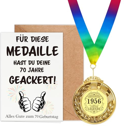 WenmthG 70 Geburtstag Geschenk mit Medaille, Geburtstagskarte, Umschlag - 70 Geburtstagsgeschenk für Männer und Frauen - Lustige Geburtstagsgeschenke - Alles Gute zum 70 Geburtstag