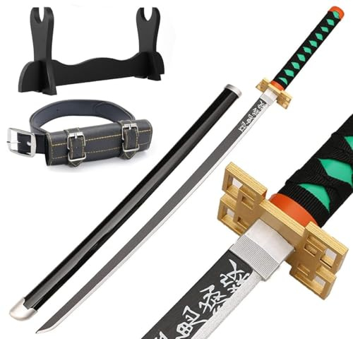 Udekit Japanese Anime Ninja Wooden Sword Kitetsu,Shusui,Wado Ichimonji,Tanjiro Katana-104cm,with Katana Belt and Katana Holder,for Cosplay Props Toys