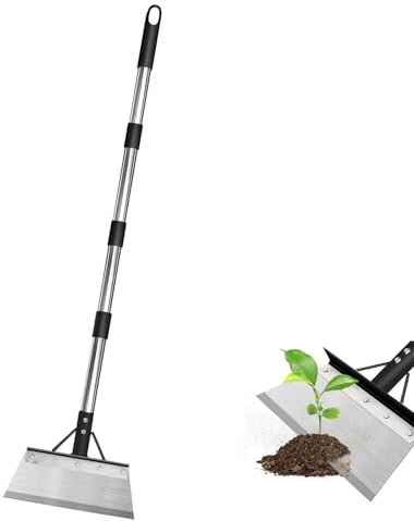 ACESOME - Pala de jardín multifuncional, pala de limpieza al aire libre, pala de jardín resistente, raspador de suelo con mango ajustable, removedor de musgo de acero inoxidable para eliminar malas