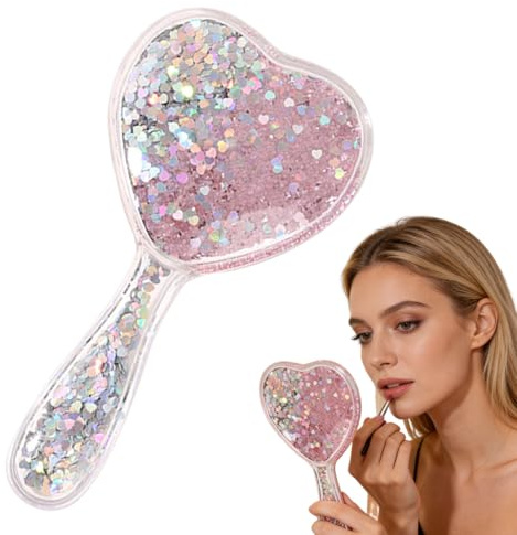 UYVPAER Handspiegel,Professioneller Handspiegel Mit Griff,Schminkspiegel Runde Form,Friseure Rasierspiegel Kosmetikspiegel, Runde Taschenspiegel Für Handheld, Zuhause,Reisenutzung (Rosa)