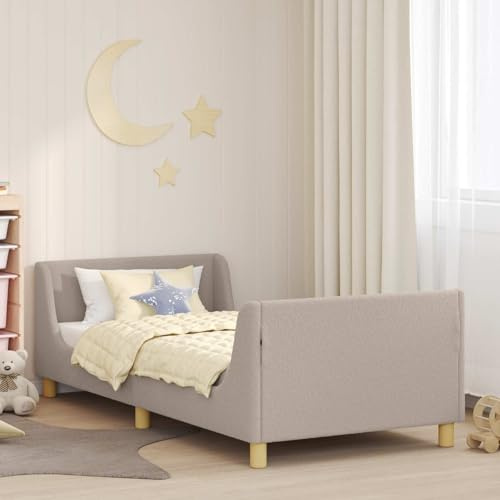 IKAYAA Cama para Niños con Barandilla 90 x 190 cm Estructura de Cama Infantil para Dormitorio Gris Claro