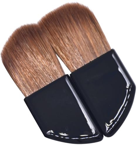 Generic Pincel de Maquillaje de Viaje para Rubor Mango Inclinado de Plástico y Cerdas de Pelo de Caballo, 2 Piezas para Aplicación Precisa de Base y Polvo en Kit de Brochas Cosméticas