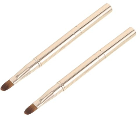 Beaupretty 2 Piezas Brocha de Labios Retráctil de Metal con Doble Punta y Tapa Protectora, Pincel Compacto para Maquillaje Diario y Viajes, Diseño Elegante Dorado