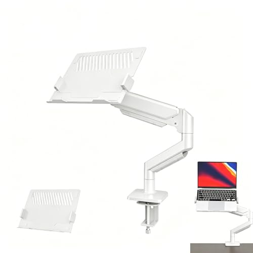 Soporte Pantalla Ordenador,2 En 1 Con Bandeja Para Portátil,Soporta 10Kg,Soporte Con Altura Ajustable,Compatible Con Portátiles De 11a17 Pulgadas,Con Abrazadera/Ojo Para Escritorio De Portátil,blanco
