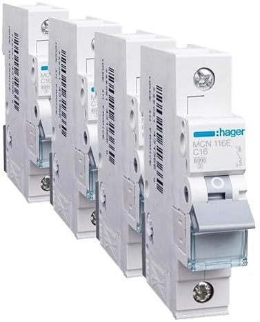 hager - Disjoncteur 1P C 16A 6kA AC MCN116E (Lot de 4)