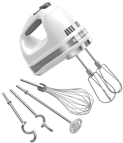 KitchenAid KHM926WH 9-Speed Digital Hand Mixer with Turbo Beater II Accessories and Pro Whisk - White