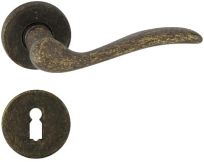 domino Türgriff Drückergarnitur BB-Buntbart Set Rund-Rosette Türklinke für Bürotür, Kellertür & Innentür Türbeschläge aus Messing Bronze Antik Türdrückergarnitur TULUZA-R M75