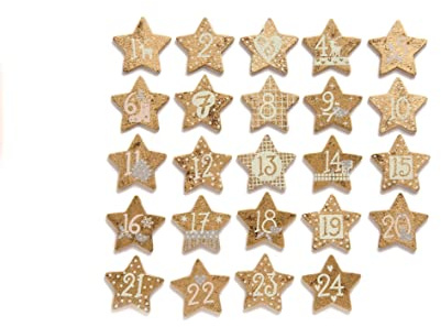 GLOREX 6 1710 123 - Holzsterne Weihnachtskalender, mit Nummern von 1-24, gold, ideal als dekorativer Weihnachtskalender