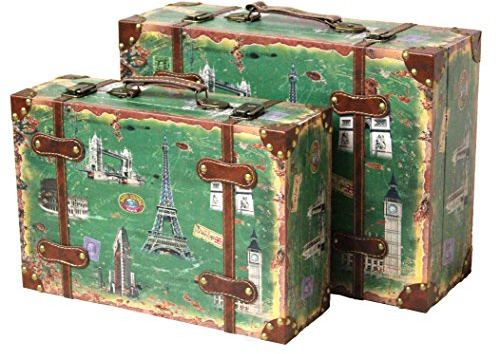 Vintiquewise vintage stil europeisk bagage resväska, grön, set med 2