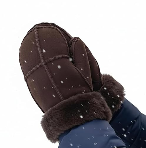 Serguio Rogetti Kids Children's Sheepskin Gloves Mittens Genuine Sheep Skin Real Leather Warm Winter Gloves Skiiing Shearling Mitts Warm Chestnut Brown
