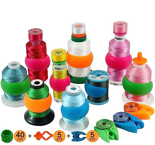 New brothread 50 Stück Mixed Stickerei Zubehör (40 Garn spulen halter+5 Garnspulen halter+5 Klammer) - Halten Sie den Faden vom Abwickeln - zum Nähen von Spulen und Stickmaschinengewinden Spulen