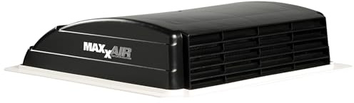 MAXXAIR Dachlüfter Mini Vent Deluxe 1000303, Haubendachlüfter, 40x40cm Einbaumaß, Schwarz, 12V, mit LED-Beleuchtung und Regenschutz, Geräuscharm