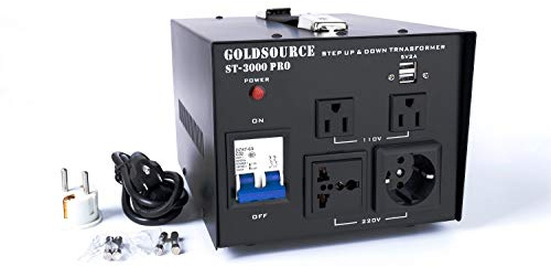 3000W ST-Pro Auto Step Up & Step Down Voltage Transformer Converter, Heavy-Duty AC 110/220V Converter with US Standard, Universal, Schuko AC Outlets & DC 5V USB Port by Goldsource [3-Year Warranty]