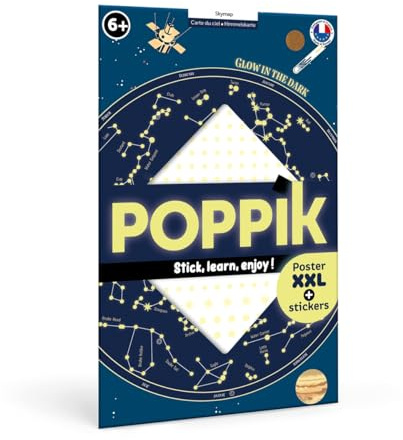 POPPIK 1841049 Sticker-Poster, Himmelskarte, interaktives Lernposter mit Aufklebern, nachtleuchtende Sternenkarte, für Kinder ab 6 Jahren, 68 x 100 cm