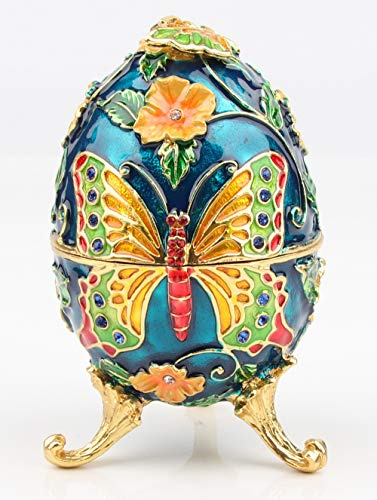 SEVENBEES Hand Painted Decorative Faberge Egg Hinged Jewelry Trinket Box Gift for Home Decor