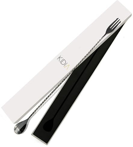 Kidia Barlöffel 40 cm Edelstahl Cocktail Rührlöffel mit Spiralgriff und Dreizack-Ende