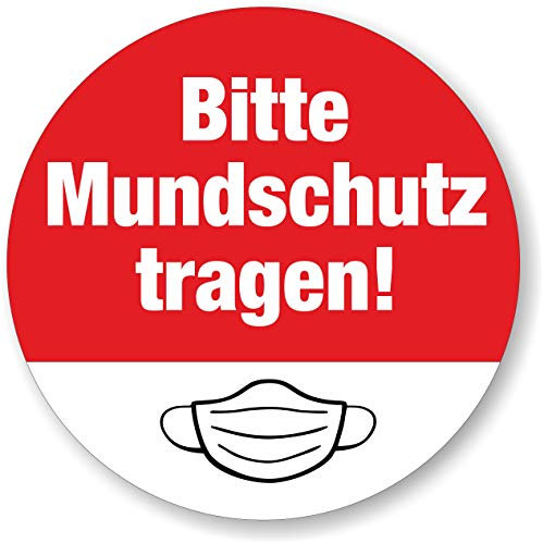 Hinweisaufkleber Bitte Mundschutz tragen! 350mm rund Aufkleber selbstklebend || SOFORT LIEFERBAR || (10)