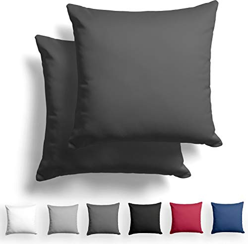 Alreya 2er-Set Mako Satin Kissenbezug 50 x 50 cm - 100% Baumwolle mit Reißverschluss, Superweicher Kopfkissenbezug, Kissenhülle, Oeko-TEX® Standard Zertifiziert, Anthrazit,nur Kissenbezug