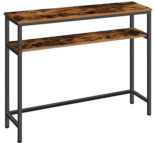 HOOBRO Console Table with Adjustable Shelf, 100 cm Slim Hallway Table, 2 Tier Slim Sofa Table with Storage Shelf, for Living Room, Hallway, Office, Industrial, Sturdy, Rustic Brown EBF24XG01