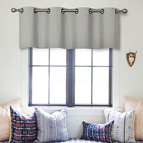 Mamu Thread Collection Valance for Small Window - Grommet Top Window Treatment Blackout Curtains for Bedroom,Living Room,Bathroom,Kitchen,Cafe (Light Grey, 40 Inch Wide by 12 Inch Long- 2 Panel)