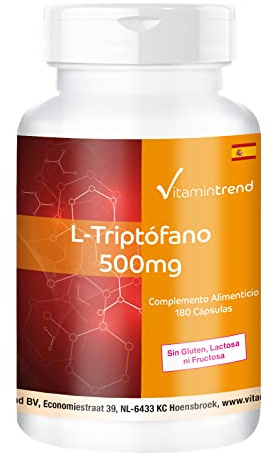 Vitamintrend L-Tryptophan 500 mg Tagesbedarf, 180 Kapseln, Aminosäure in Reinform, Nahrungsergänzungsmittel vegan ohne Magnesiumstearat, in Deutschland hergestellt