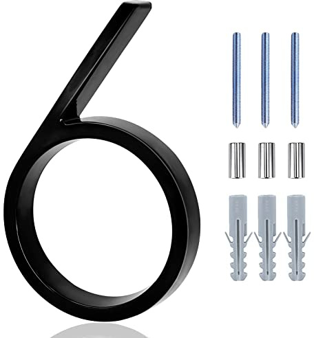 Numeri civici per esterni moderni, 12,7 cm, in metallo, galleggianti, numeri per indirizzi per porta del giardino, decorazione per cassette postali con kit per chiodi e istruzioni (numero 6)
