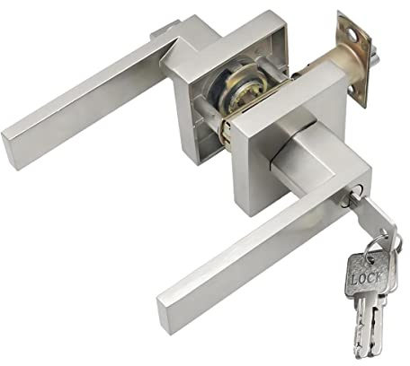 Qrity Door Lever Handle Lock, Interior Privacy Door Lock for Bedroom, Cloakroom, Stoarge Room and Office, Latch Size 60/70mm, Square, Silver