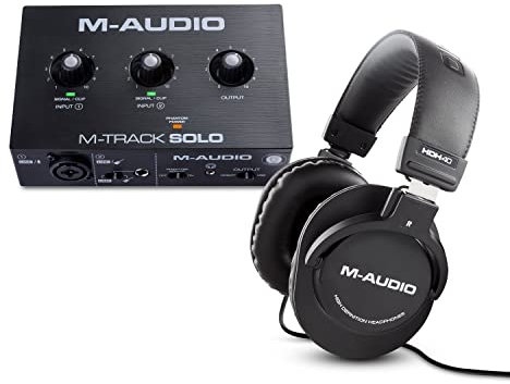 M-Audio Studio Equipment Bundle - M-Track Solo USB Audio Interface and Over Ear Studio Headphones for Recording, Streaming and Podcasting