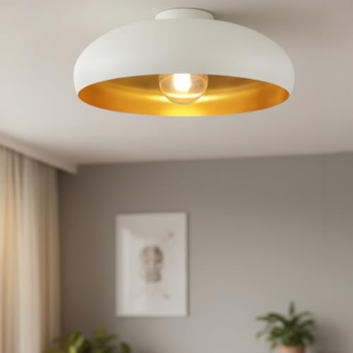 bamyum Küchenlampe Deckenleuchte Vintage, Androa, Deckenlampe Weiß Gold Ø40 cm E27, Hängend, Wohnzimmer, Retro Schlafzimmerlampe