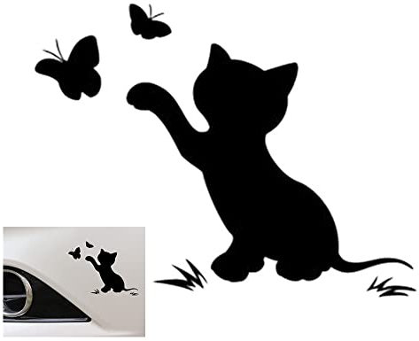 Bildekal bildekal dekal rolig katt fjäril bil dekal söt bildekal tecknad bil dekorativ dekal PET bildekal dekoration (svart)