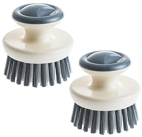 Dish Scrub Brush,Ergonomic Grip Palm Brush,Kitchen Scrub Brushes for Cleaning, Dish Scrubber with Stiff Bristles for Sink, Pots, Pans (2P Grey)