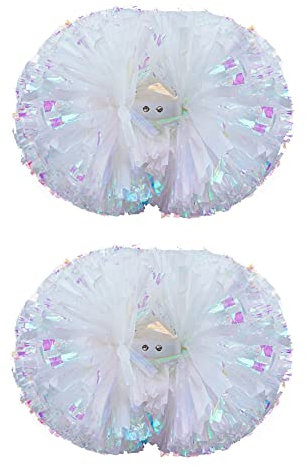 Yurosiay 2 Stück 5 Zoll Cheerleading Poms Cheerleader Pompons Handblumen Mit Griffen Bunte Cheerleading Puschel Cheerleader Tanzwedel für Sportspiele Bühnenauftritte Feiertage Weiße 1#