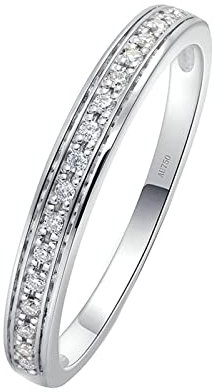 Epinki Echtgold Schmuck Ring 14 Karat 585 Weißgold, Klassiker Solitärring mit Diamant 0.05ct, Rundschliff, 14K Gold Freundschaftsringe Diamantring für Damen, Weißgold, Gr.66