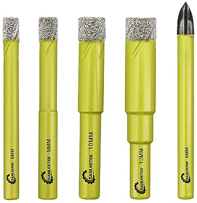 Trocken Diamant Bohrkrone 4 Stücke 6/8/10/12mm Fliesenbohrer und 1 Stück 6mm Hartmetall Bohrer mit Rundschaft für Marmor Granit Keramik Porzellan Fliesen Quarz SANLEETEK